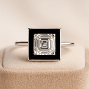 🦋My Fave🦋 2.5ct Asscher & Black Enamel Moissanite Ring